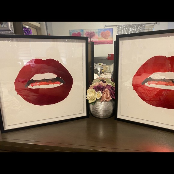 Brand New Marmont Hill Handmade Red Lips Framed Print (pls read info below) - Picture 2 of 7